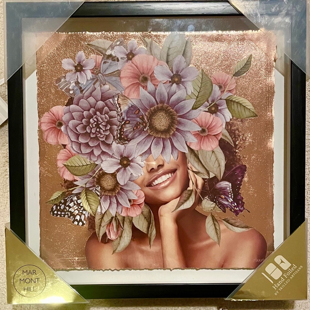 Wall Art - Marmont Hill Gold Hand Foiled Art Feminine Floral